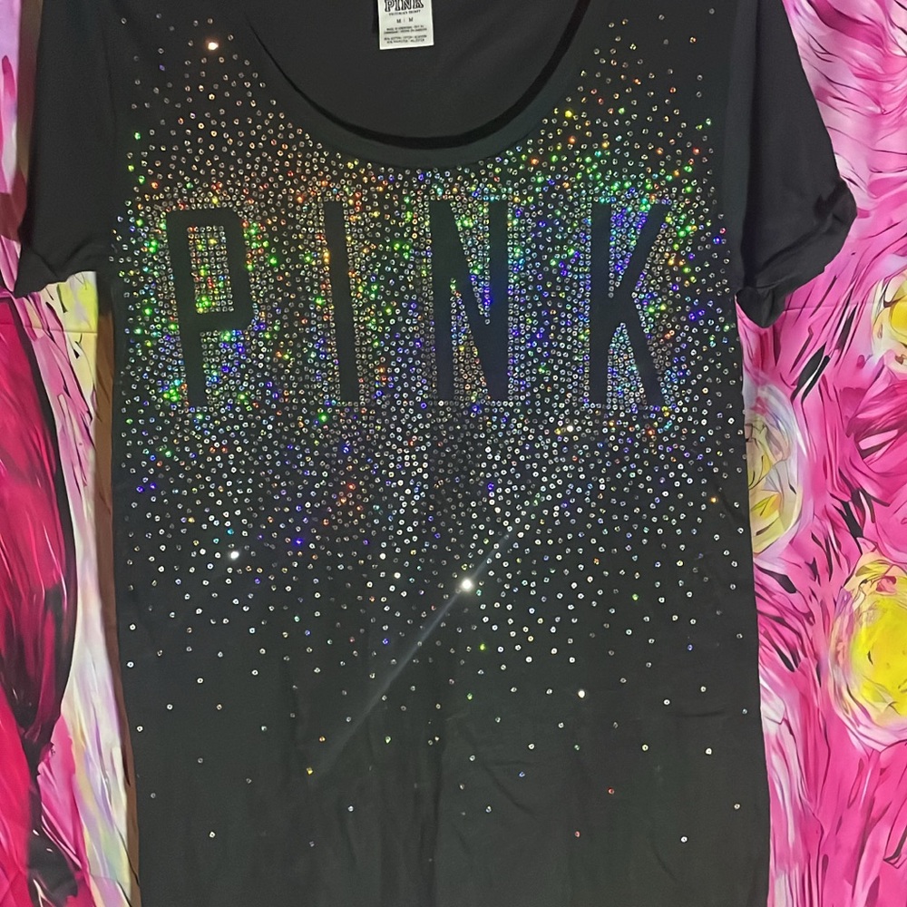 VS PINK Black T-Shirt with BLING